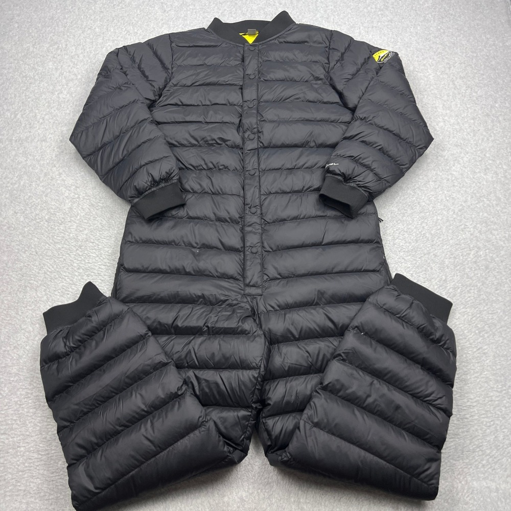 Eddie Bauer Down Camp Suit Medium Black Puffer Quilted Snap Insulated Jumpsuit